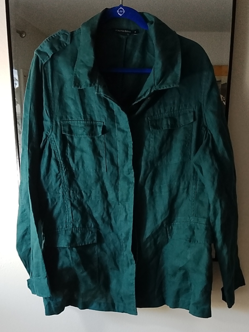 Monoprix femme 48 100% Linen Women’s Green Utility Jacket